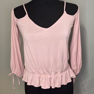 American Eagle Light‎ Pink V-neck Cold Shoulder Soft & Sexy T Shirt Size Small